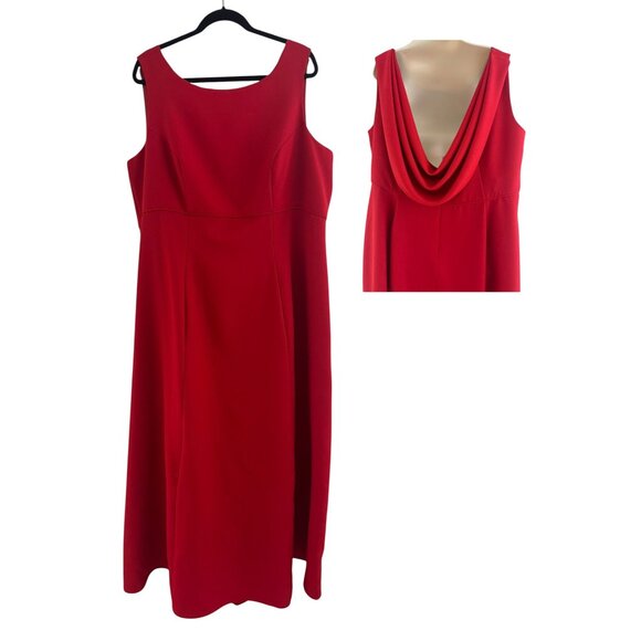 Red Draped Cowl Back Long Gown Maxi Dress Size 22W 3X Bridesmaid Holiday Party - Picture 1 of 8
